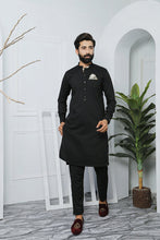 Load image into Gallery viewer, ER 473 Black Edge Republic Kurta Pajama For Men with Removable Pocket Square