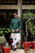 Load image into Gallery viewer, ER 2095 Green Sequence Embroidery wedding Prince Coat