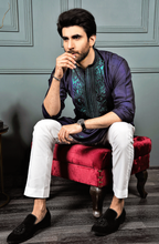 Load image into Gallery viewer, ER 621 Navy Blue Embroidery Kurta Pajama With Trousers