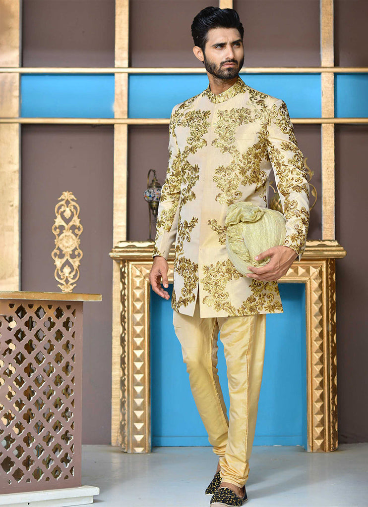 Er SH-079 Gold Copper Short Sherwani