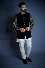 Load image into Gallery viewer, ER PC 2048 Gold Black Velvet Sleeves Embroidery Prince Coat