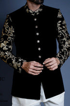 Load image into Gallery viewer, ER PC 2048 Gold Black Velvet Sleeves Embroidery Prince Coat