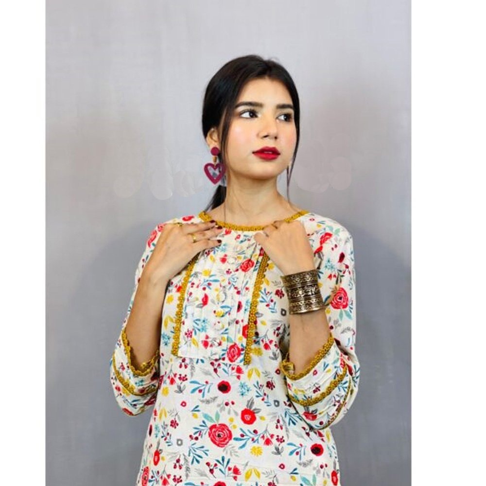 2 Piece - Stitched - Printed Kurti & Trouser - Cotton - ZK216