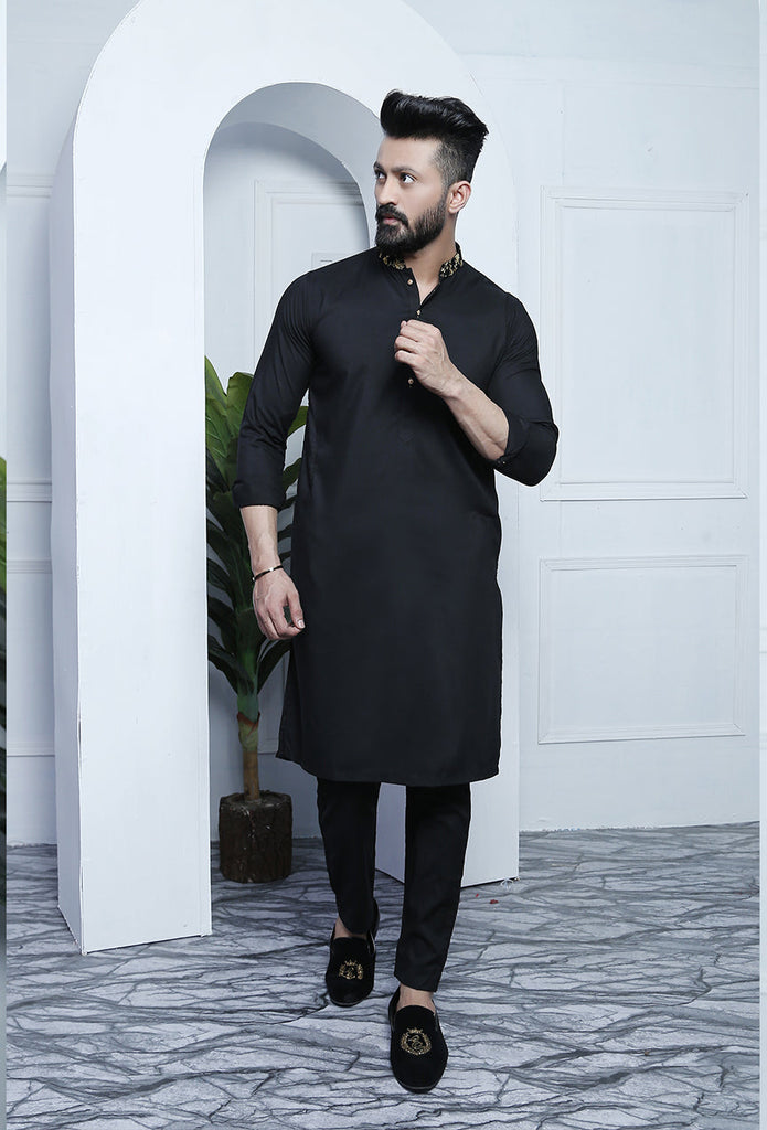 ER 455 Black Gold Edge Republic Kurta Pajama For Men