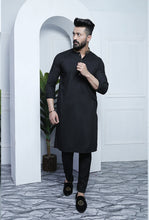 Load image into Gallery viewer, ER 455 Black Gold Edge Republic Kurta Pajama For Men