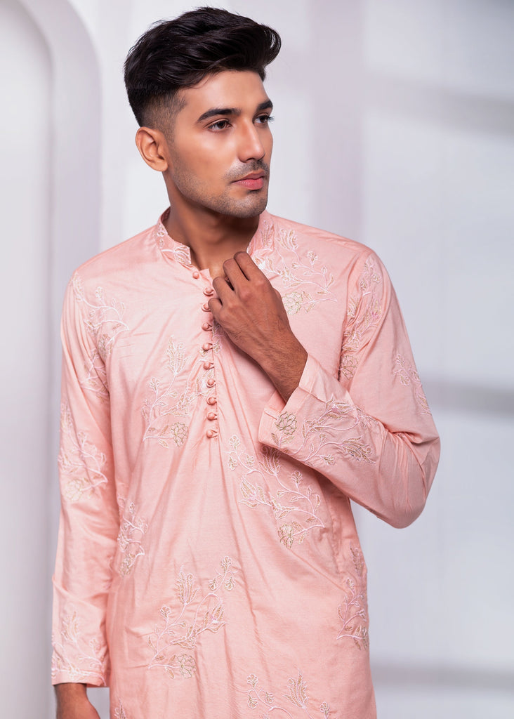 ER EMB 550 Embroided Powder Pink Kurta Pajama