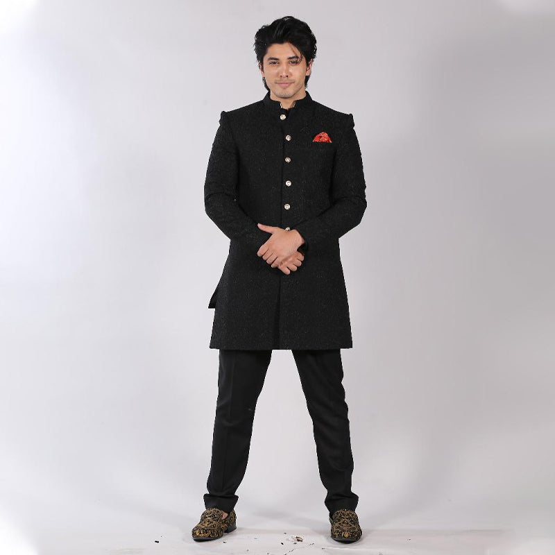 ER SH 111 Black Groom Sherwani For Groom