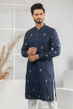 Load image into Gallery viewer, ER 525 Blue WIth Gold EMbroided Kurta And Off White Trouser