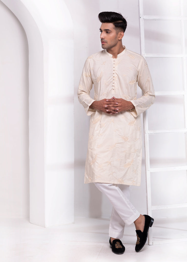 ER EMB 549 Embroided Off White kurta Pajama For Nikkah