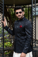 Load image into Gallery viewer, ER 2090 Black On Black Bandh Gala Prince Coat wedding