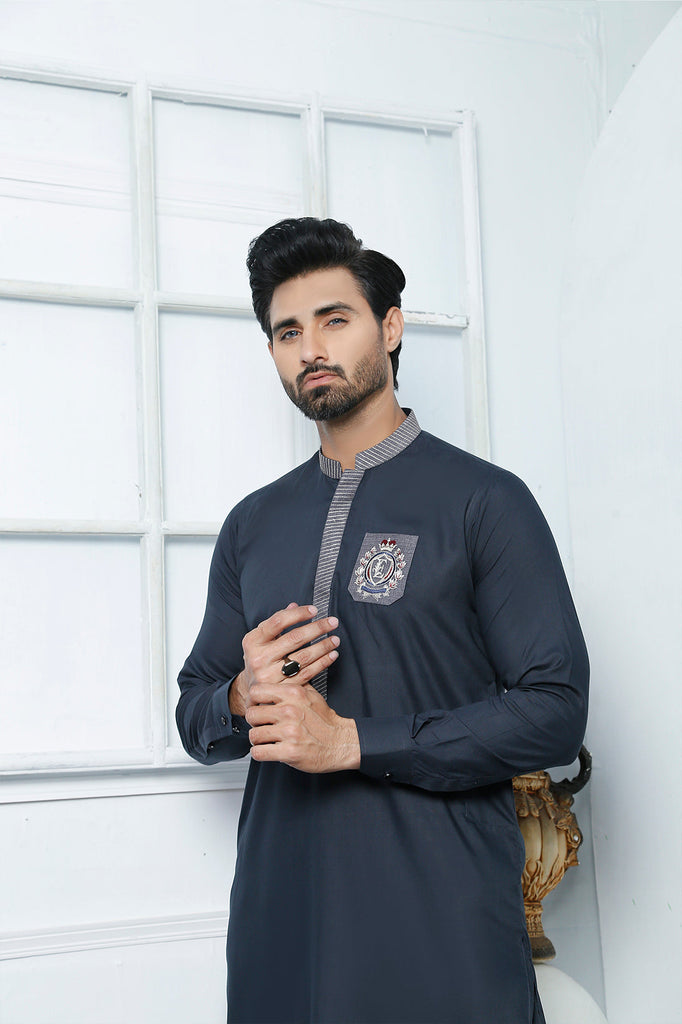 ER 479 Grey Edge Republic Kurta Pajama For Men With Monogram Emroided on Pocket