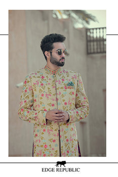 Groom Coloured Flower Sherwani