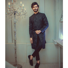 Load image into Gallery viewer, Peerless Black Sequencely EMbroided Sherwani For Groom