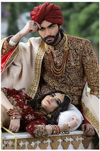 Load image into Gallery viewer, Red Groom Sherwani With Turban And Foot Wear