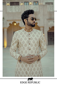 Beige Gold Sherwani For Groom