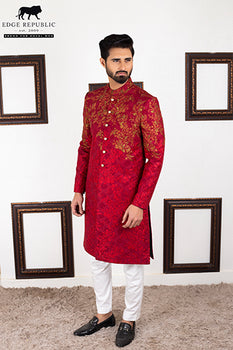 Royal Men Groom Red Sherwani