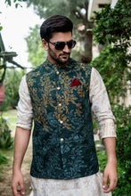 Load image into Gallery viewer, Er Green Mehndi Sangeet Waist Coat