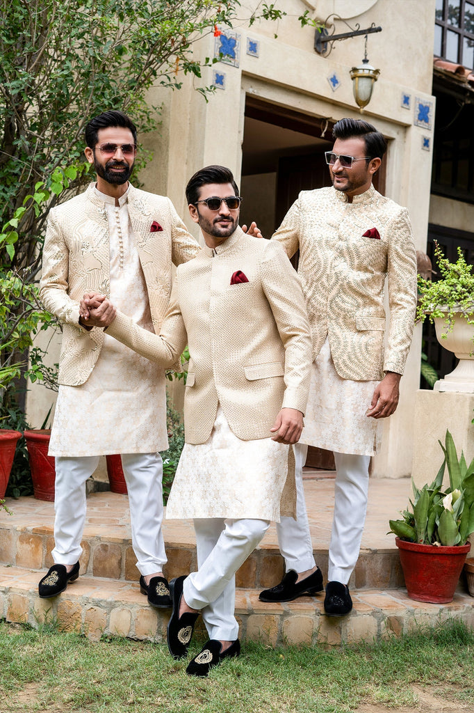 ER 2072 Ivory Beige Gold Mens Prince Coat For Men