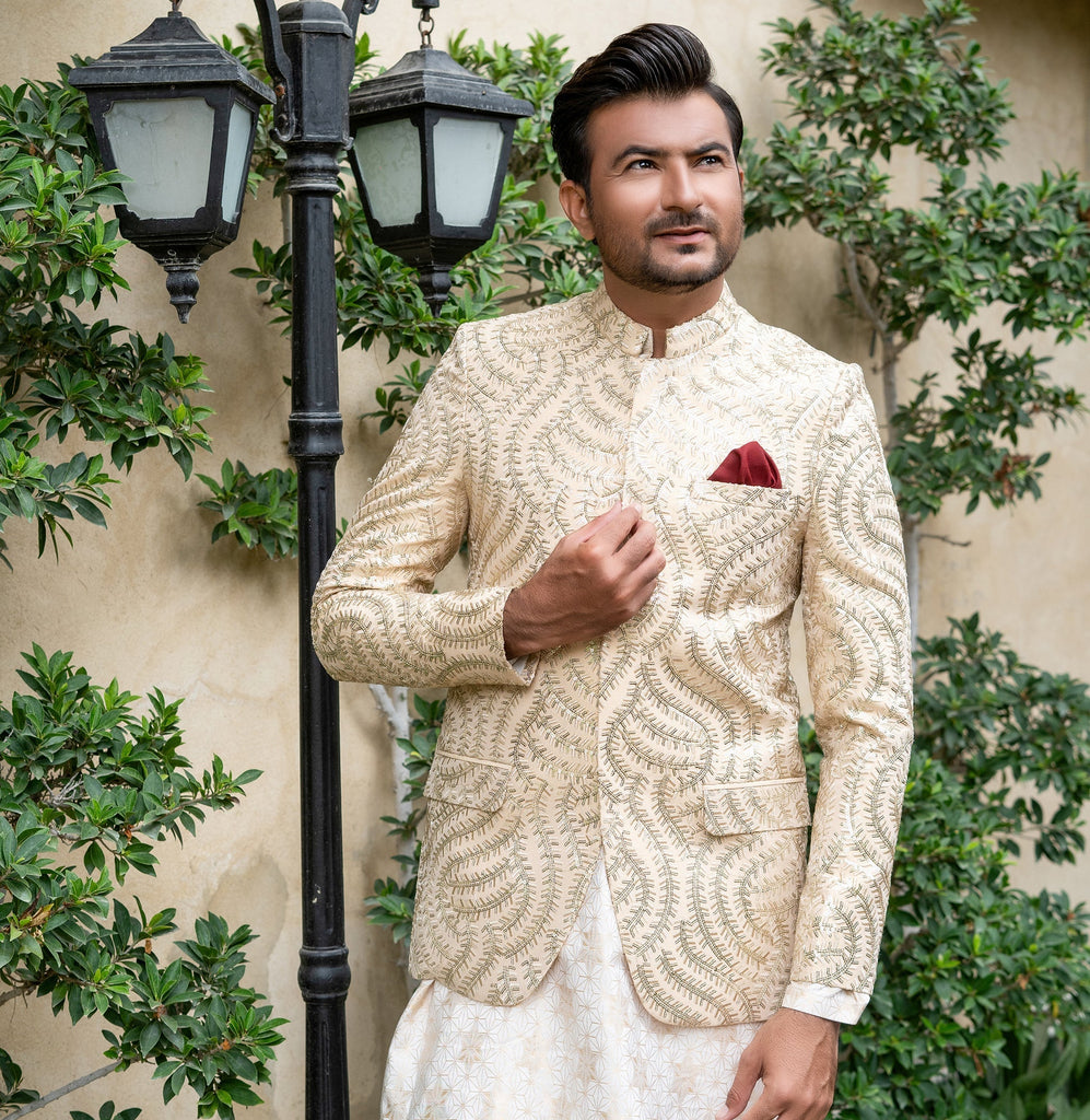 ER 2071 Ivory Gold Mens Prince Coat for Men