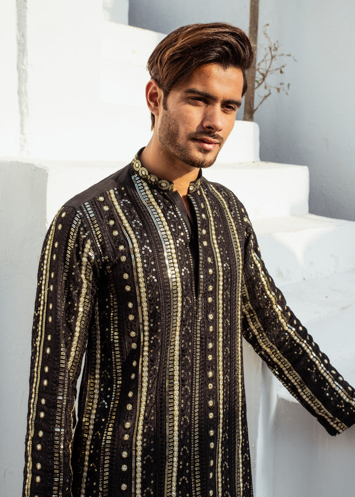 MR 56 Black Chanderi Kurta Pajama