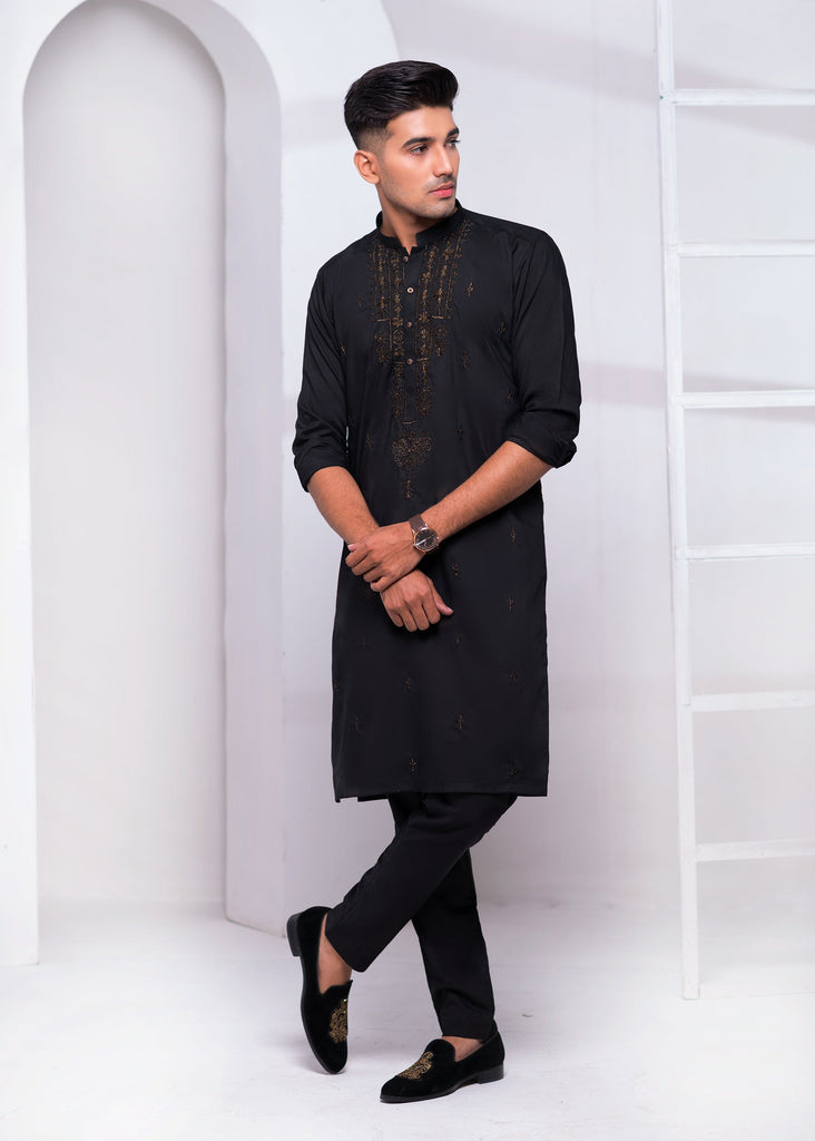 ER EMB 541 Edge Black WnW Zari EMbroided Kurta Pajama For Perfect Occasion