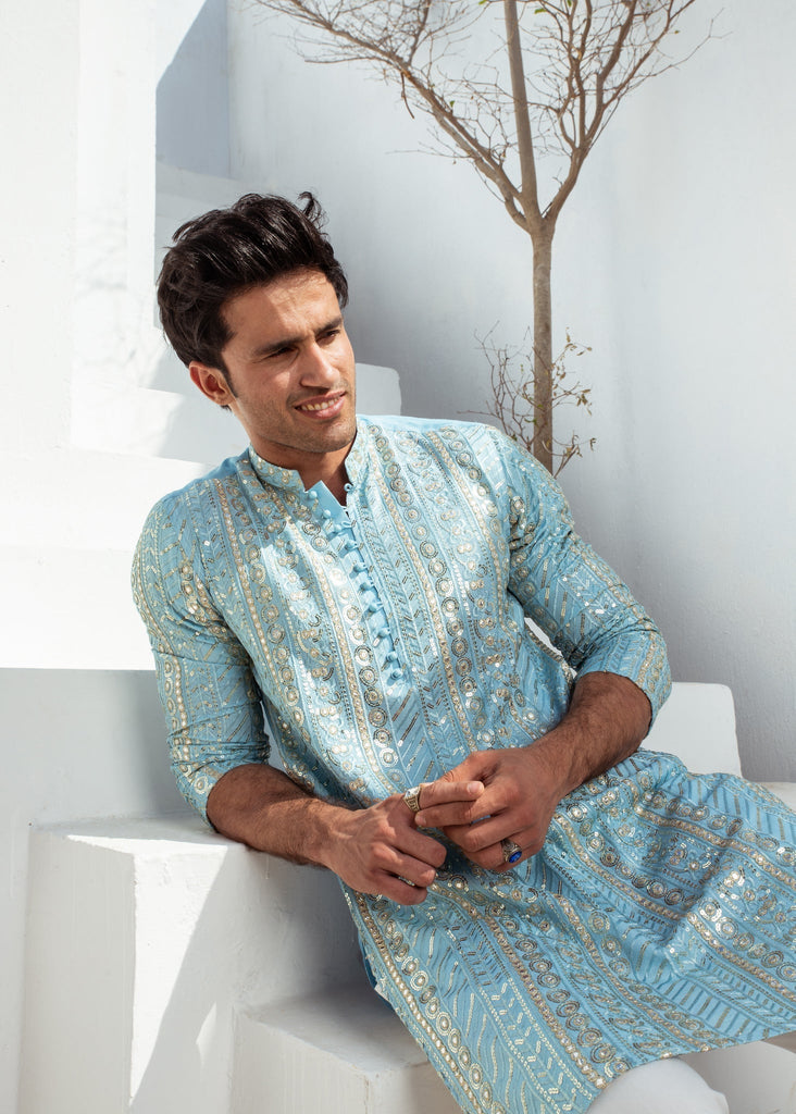 MR 54 Sky Chanderi Kurta Pajama