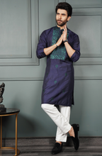 Load image into Gallery viewer, ER 621 Navy Blue Embroidery Kurta Pajama With Trousers