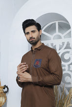 Load image into Gallery viewer, ER 480 Brown Edge Republic Kurta Pajama For Men With Monogram Emroided on Pocket