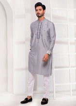 Load image into Gallery viewer, ER EMB 531 Grey Raw silk Mirror Embroidery Kurta Pajama