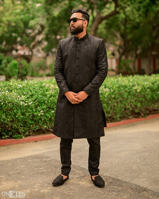 ER SH 113 Black Sherwani For Groom