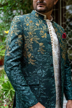 Load image into Gallery viewer, ER 2084 Green Copper EMbroided Front Open Prince Coat wedding