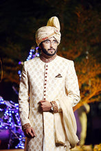 Load image into Gallery viewer, ER SH-087 Golden Boti Work oon Jamawar With Collar Cuff Kora Dabka Work FOr Groom