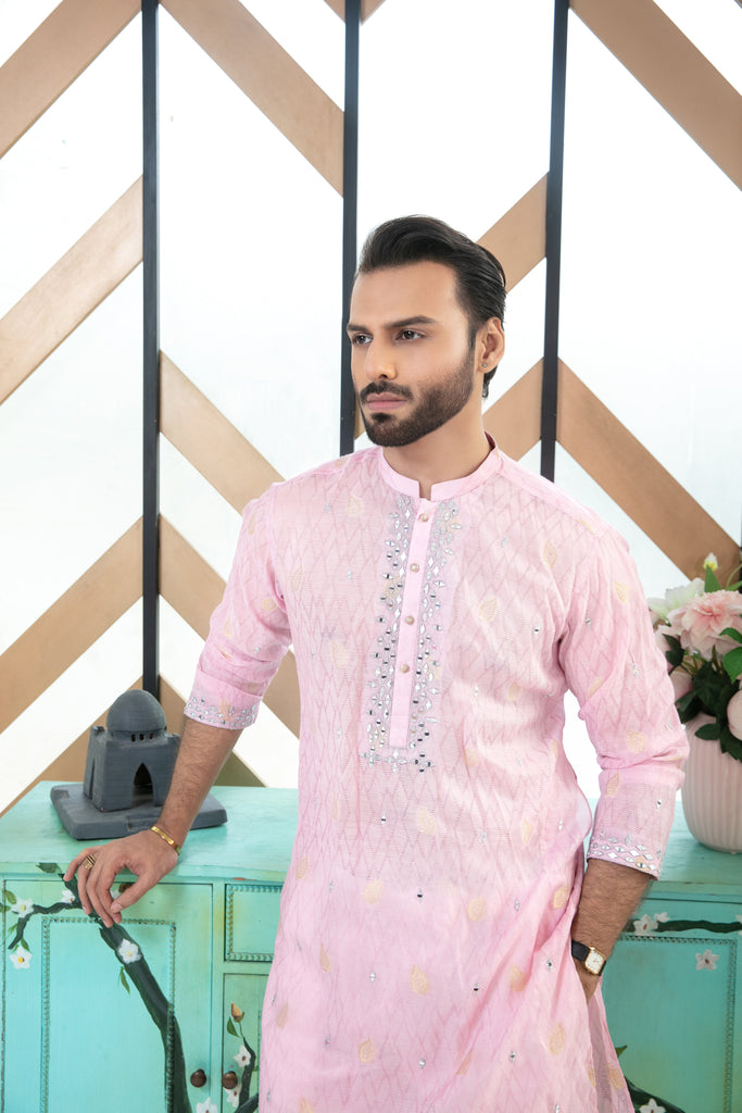 ER MR 36 Powder Pink Kurta Pajama Mirror Embroidery