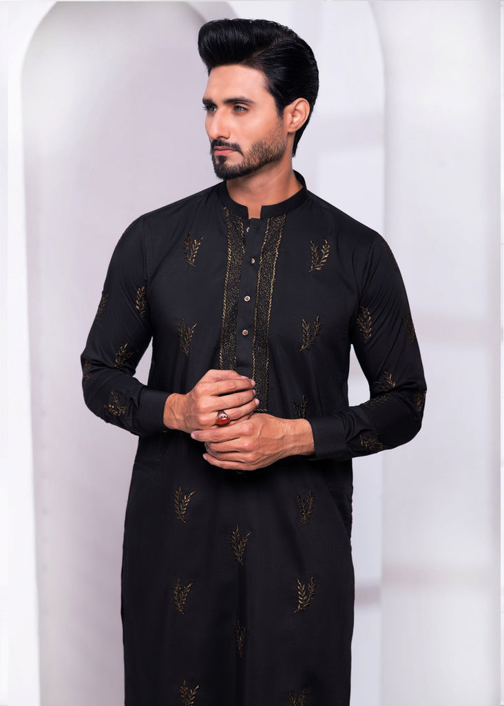 ER EMB 535 EDGE Black Extravaganza Wash N wear With Zari Embroidery Kurta Pajama