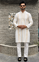 Load image into Gallery viewer, ER 585 White Kurta Pajama With Gold Embroidery