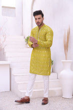 Load image into Gallery viewer, ER MR 44  FLouroscent Self Cotton Silk Fabric Kurta Pajama Mirror Work For Men