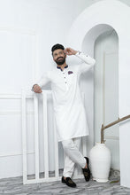 Load image into Gallery viewer, ER 468 White Edge Republic Kurta Pajama For Men with Removable Pocket Square