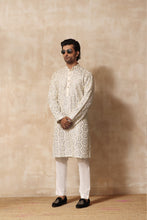 Load image into Gallery viewer, ER KH 657 Off White Cotton Silk Resham and Mirror Embroidery Kurta pajama For Men