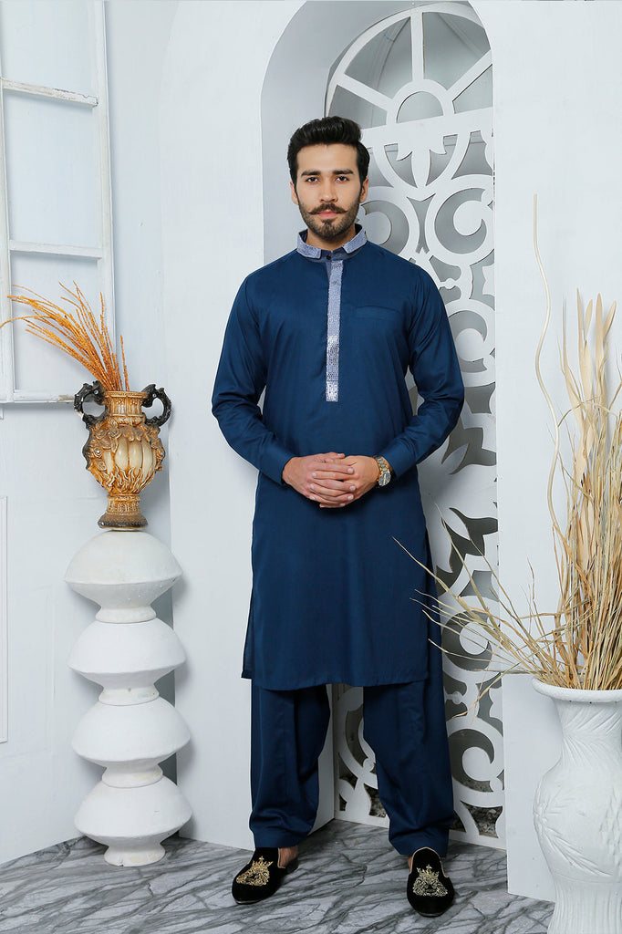 ER 451 Majestic Blue Edge Republic Kurta Shalwar For Men