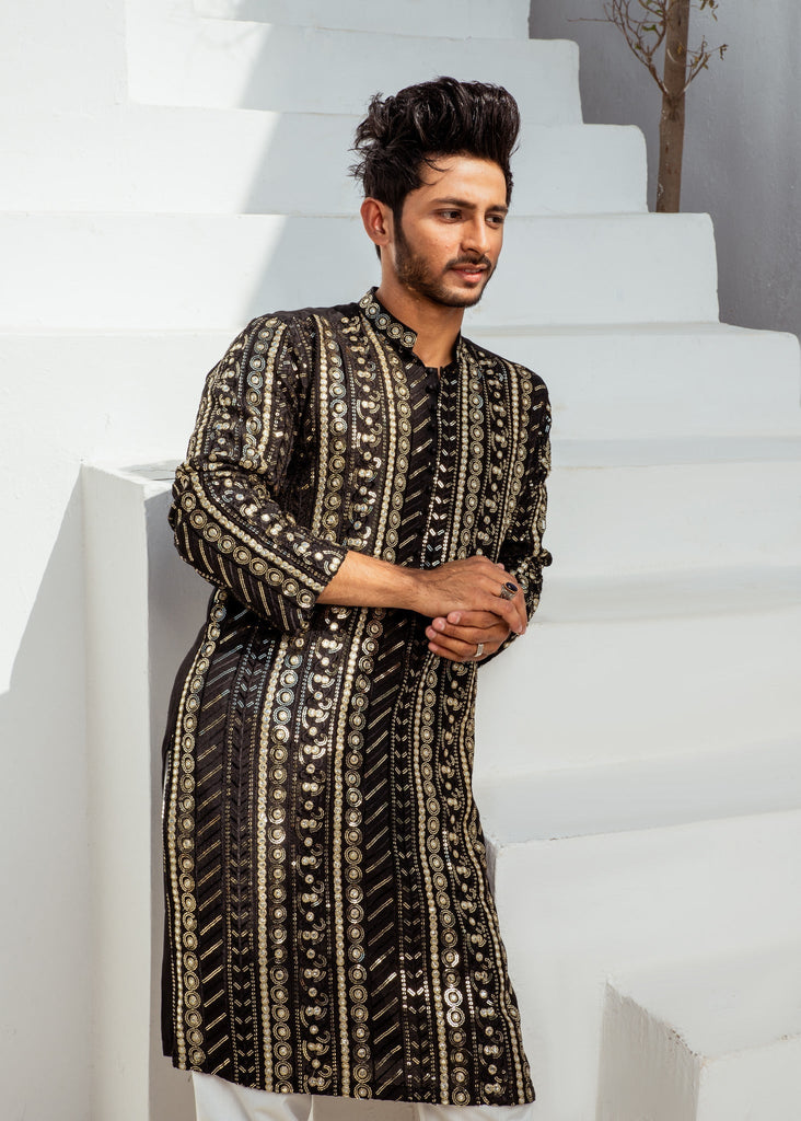 MR 60 Black Chanderi Kurta Pajama