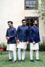 Load image into Gallery viewer, ER 2081 Navy Blue Nehru Jacket Front Open Wedding Prince Coat