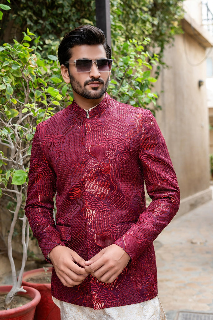 ER 2093 Maroon Nehru Jacket Prince Coat wedding