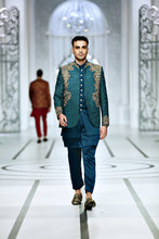 Load image into Gallery viewer, BCW PC 48 Teal Green Prince Coat With Kora Daka Work With inner Waist Coat Add Kurta