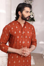 Load image into Gallery viewer, ER MR 29 Orange Mirror Embroidery Self Cotton Silk Fabric Kurta Pajama