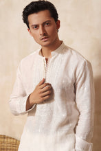 Load image into Gallery viewer, ER KH 656 Off White cotton Irish kurta and pajama set, with heavily embroidered placket and embroidered band collar