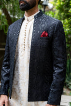 Load image into Gallery viewer, ER 2089 Black Embroided Wedding Nehru Jacket Prince Coat wedding