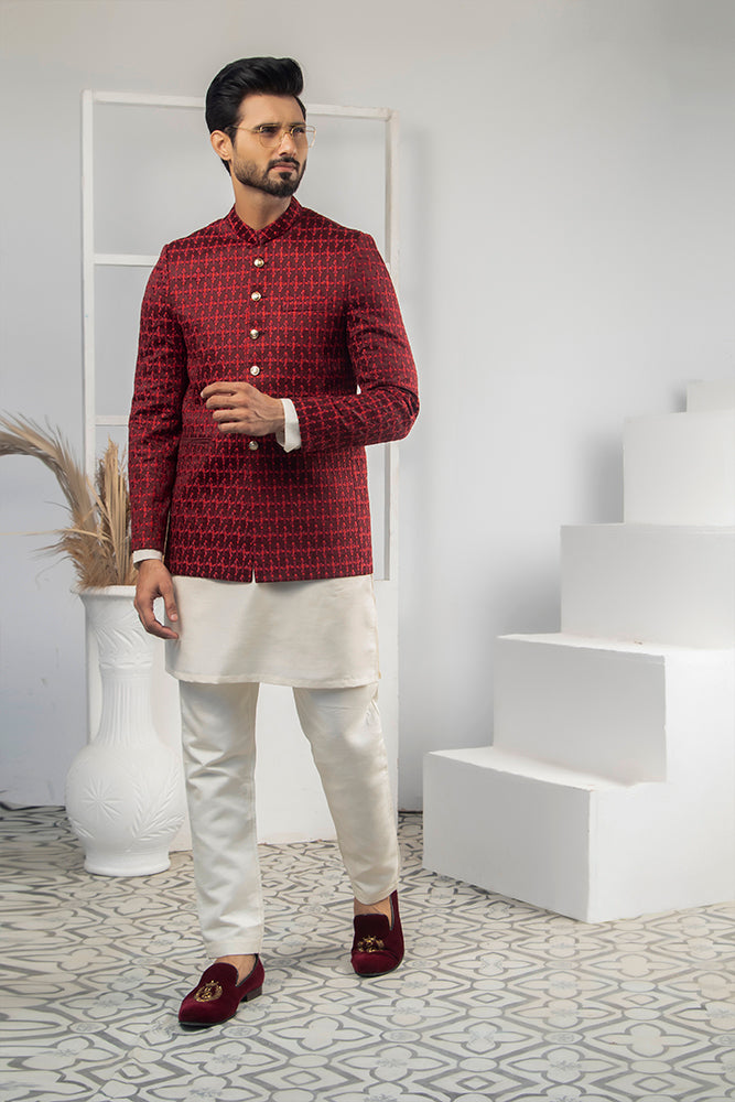 ER 2058 Maroon Prince Coat For Men Design