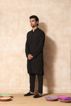 Load image into Gallery viewer, ER KH 660 Black Self Embroidery Resham Work Blended Fabric Kurta Pajama FOr Men