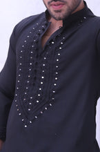 Load image into Gallery viewer, ER MR 43 Black Mirror Work PV Fabric Kurta Pajama Mirror Work For Men