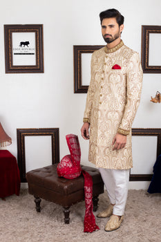 Wedding Hand Crafted Silk Engraved Sherwani